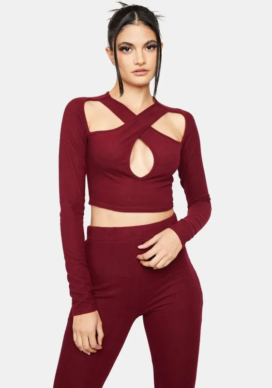 Burgundy Can You Blame Her Leggings Set made by Dolls Kill