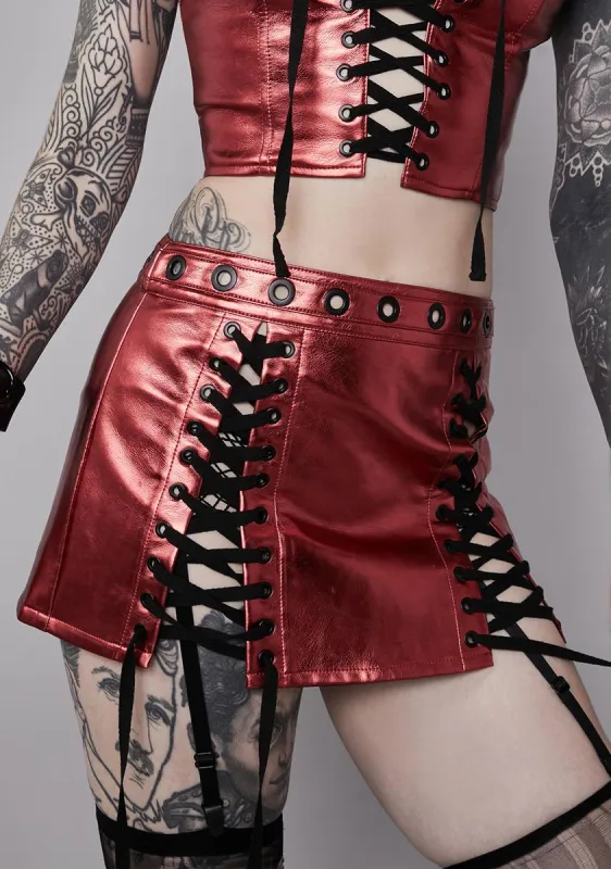 Blood Moon Rising Lace-Up Skirt sold by Dolls Kill