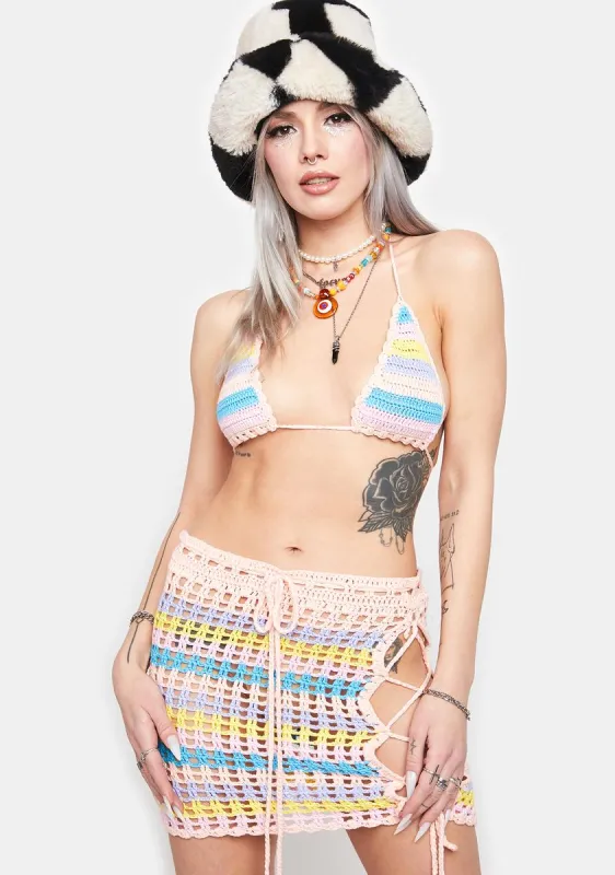 Skip The Chit Chat Crochet Skirt Set sold by Dolls Kill