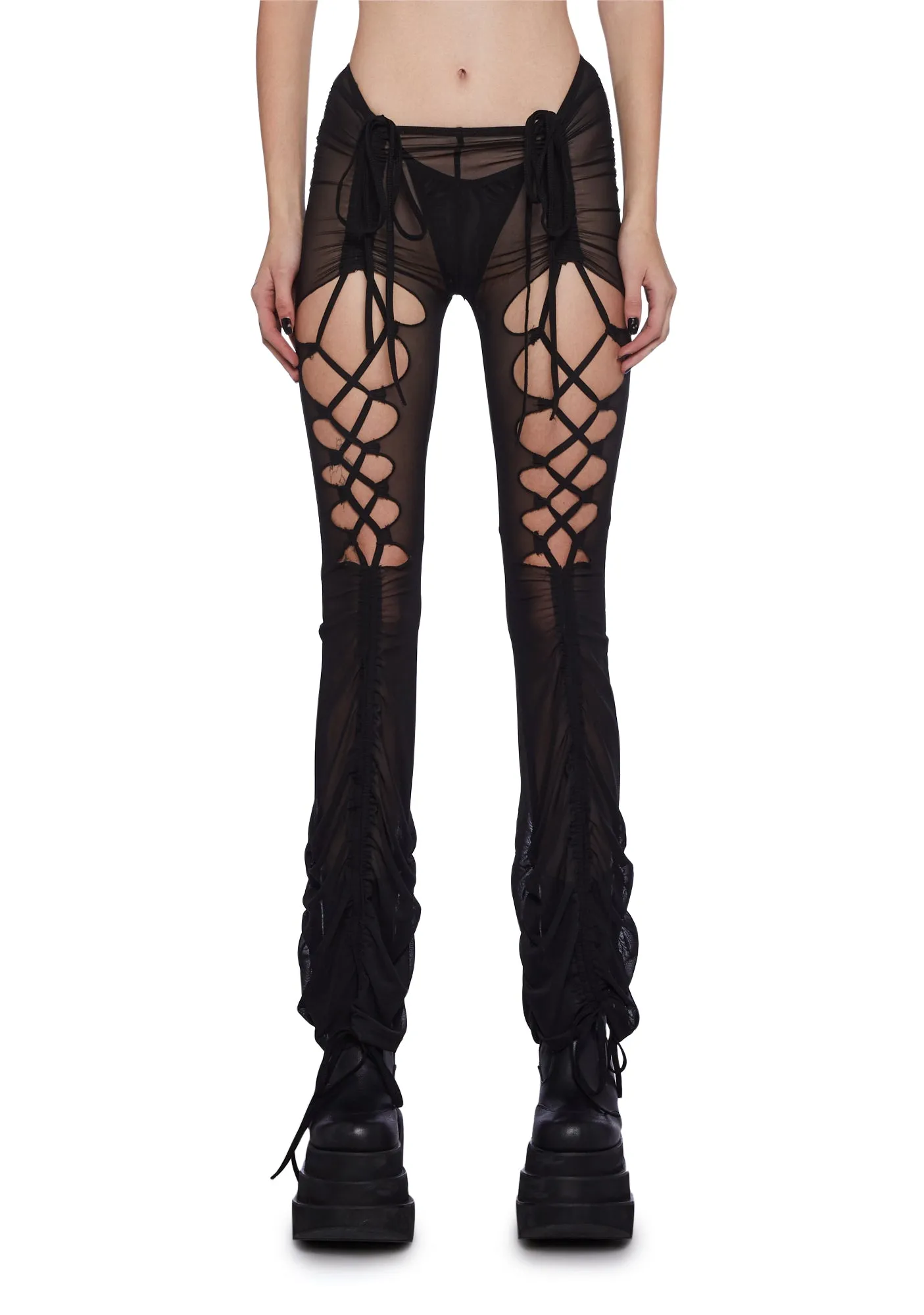 Fader Mesh Ruched Cut Out Pants sold by Dolls Kill
