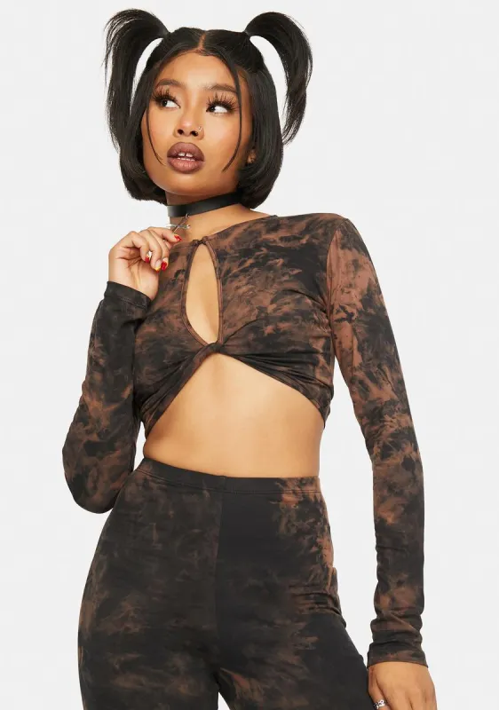 Black Rust Tie Dye Zen Crop Top sold by Dolls Kill