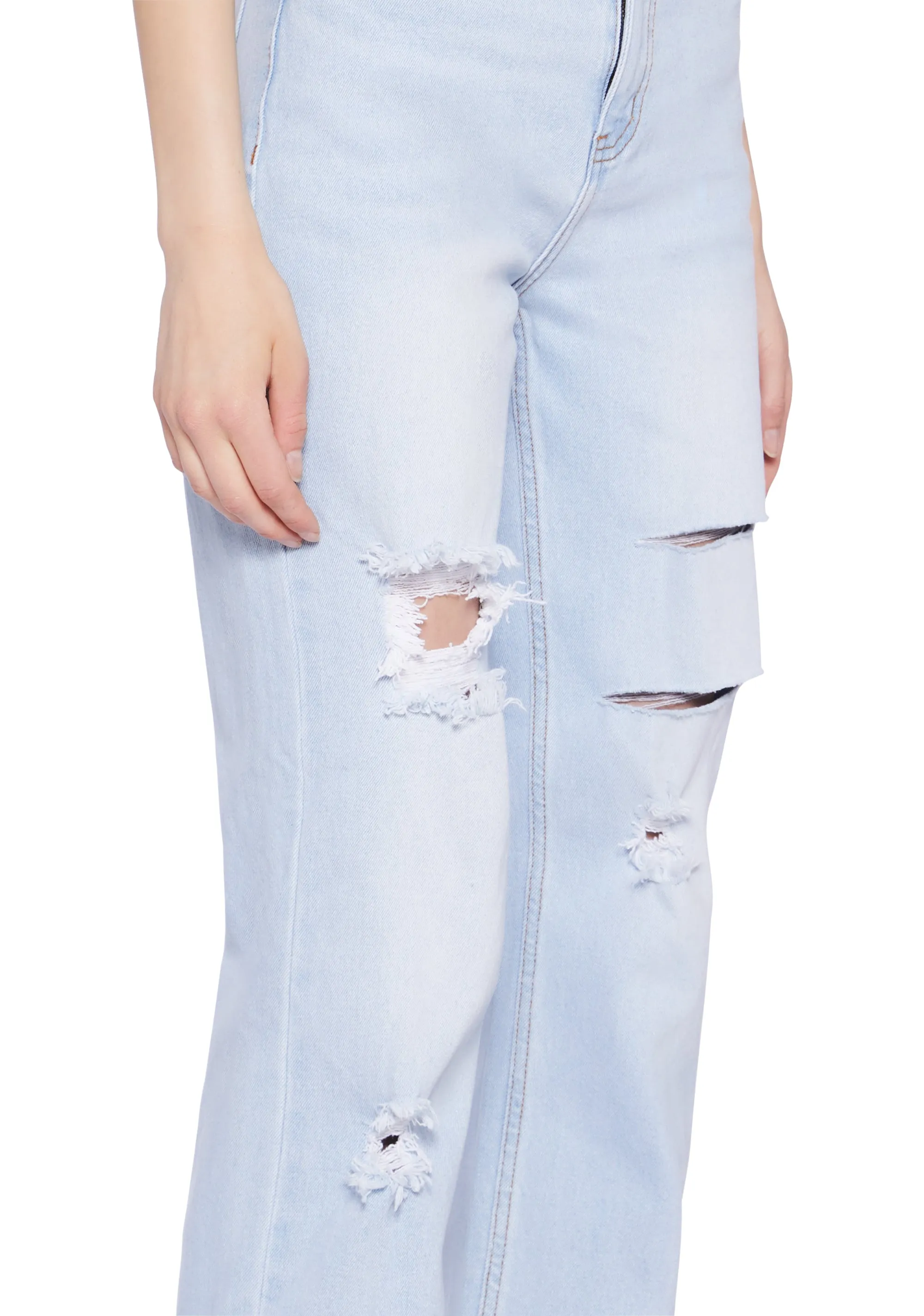 Distressed High Rise Straight Denim Jeans - Light Blue sold by Dolls Kill product image thumbnail 5