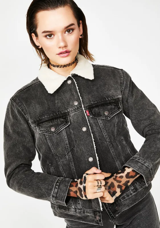 Fade To Black Ex Boyfriend Sherpa Trucker Jacket sold by Dolls Kill