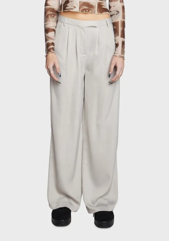 Taupe Satin Pintuck Wide Pants sold by Dolls Kill