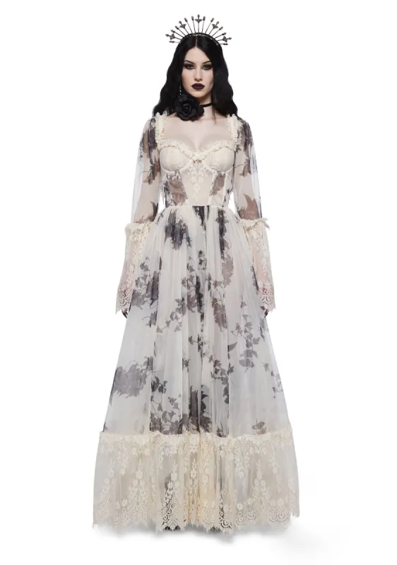 Dance With Death Maxi Dress - Ivory Floral sold by Dolls Kill