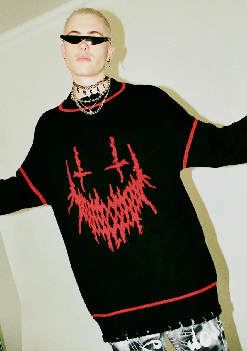 Evil Smile Oversized Knit Sweater sold by Dolls Kill