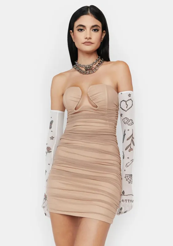 Taupe Dance 'Til Dawn Strapless Mini Dress sold by Dolls Kill