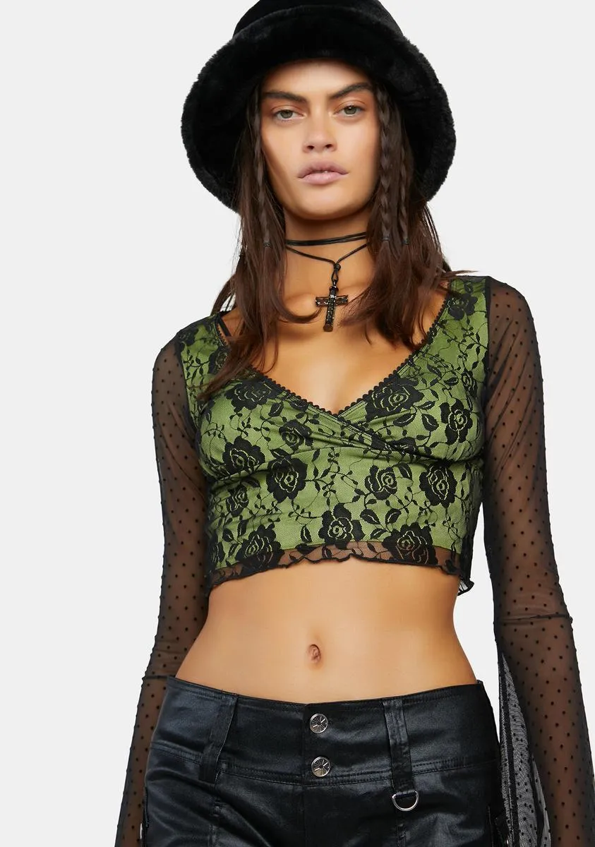 Off The Path Long Sleeve Crop Top sold by Dolls Kill