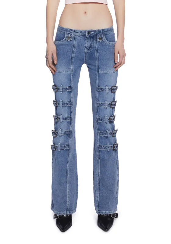 Jill Low Rise Buckle Jeans sold by Dolls Kill