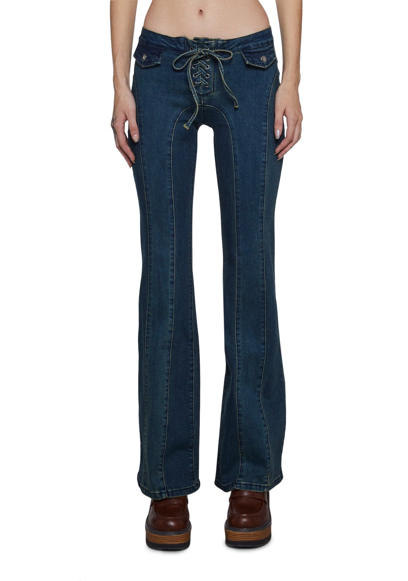 Hillside Sweetheart Denim Flare Pants sold by Dolls Kill