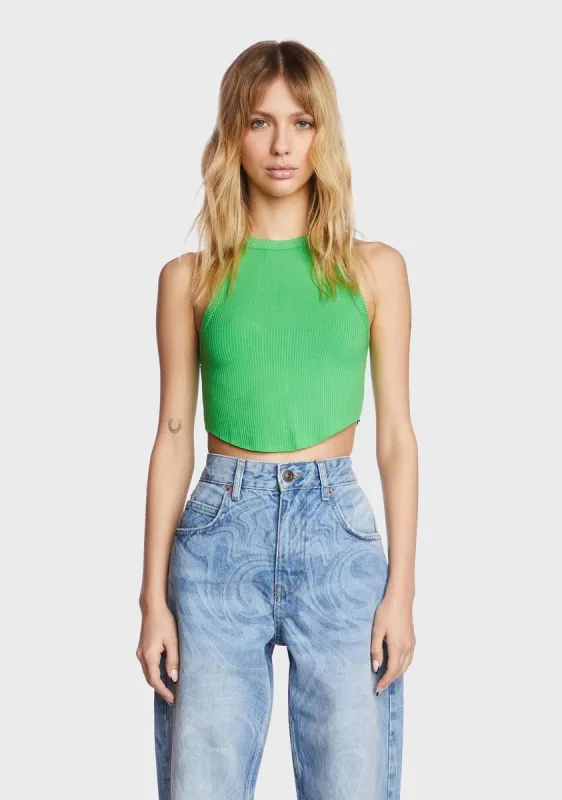 Curved Hem Tank Top - Green sold by Dolls Kill