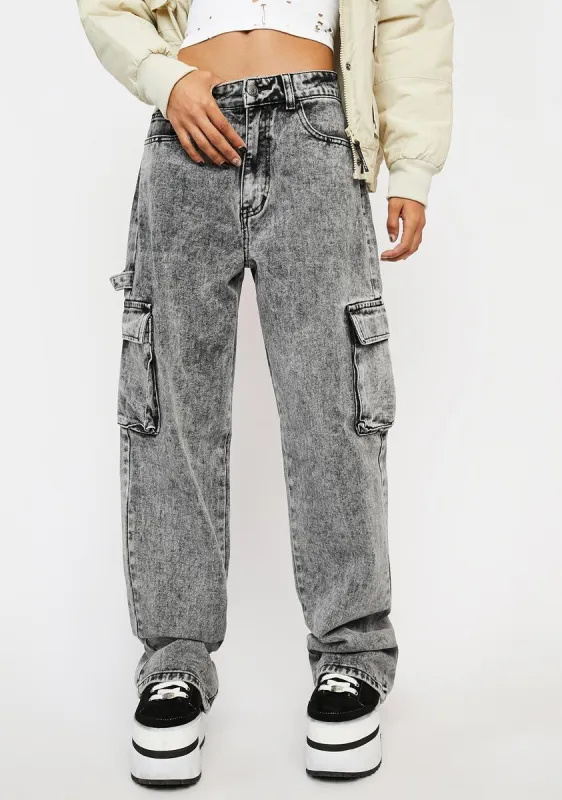 Washed Grey Low Rise Baggy Wide Leg Jeans sold by Dolls Kill