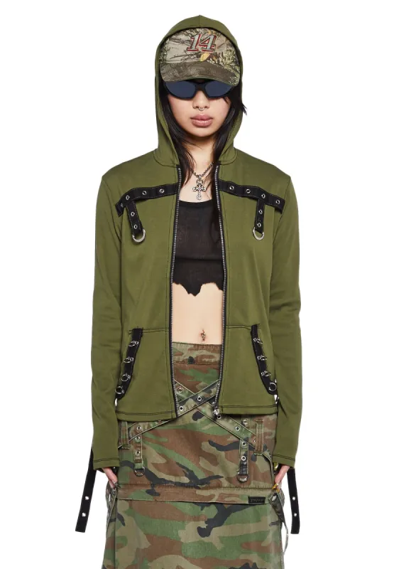 Strappy Zip-Up Hoodie sold by Dolls Kill