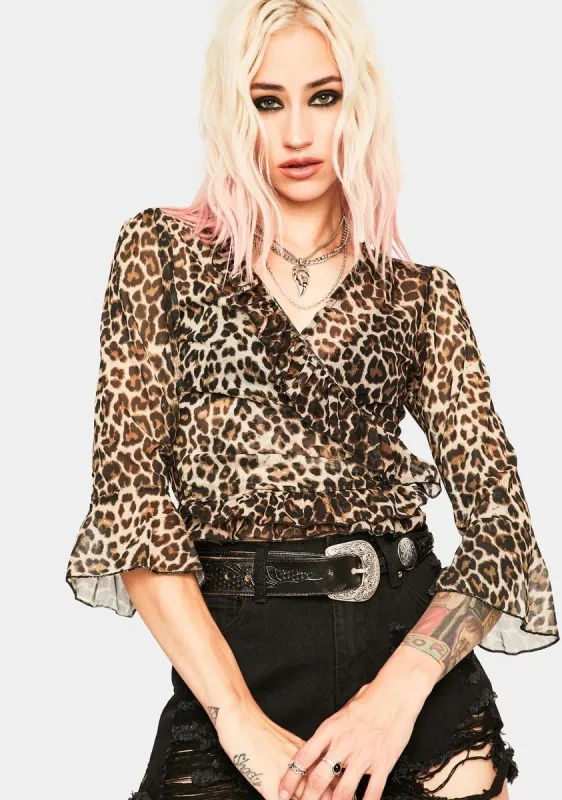 Leopard Ruffle Wrap Top sold by Dolls Kill