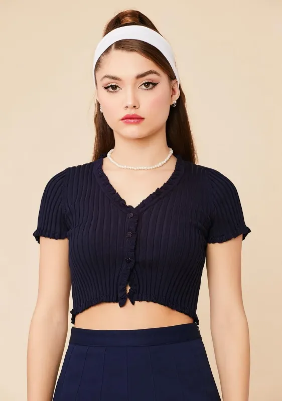 Navy Call My Name Ribbed Button Up Tee sold by Dolls Kill