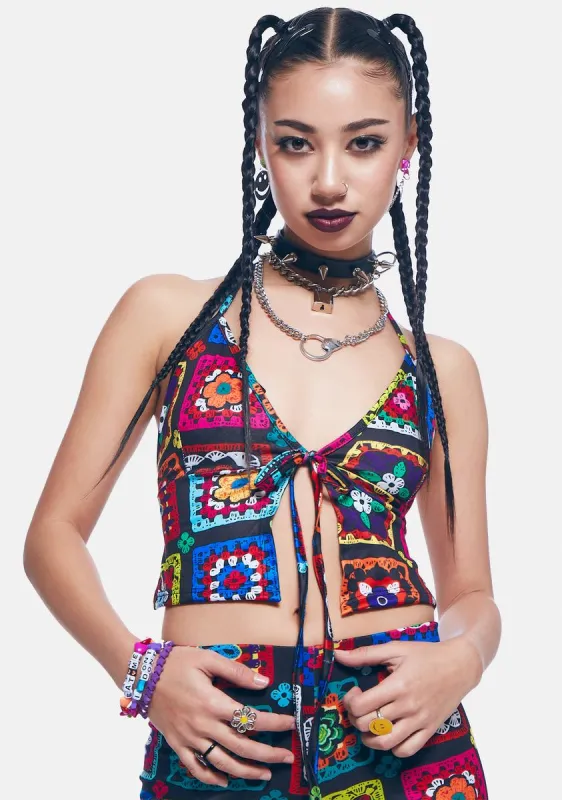 Retro Realness Crochet Print Tank Top sold by Dolls Kill