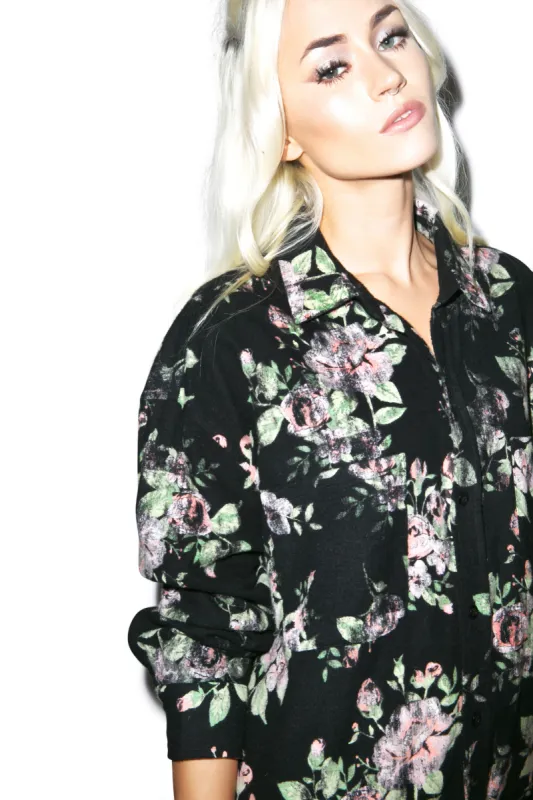 Vintage Flannel Roses Button Down sold by Dolls Kill