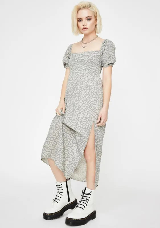 Leopard Daze Grey Eloya Midi Dress sold by Dolls Kill