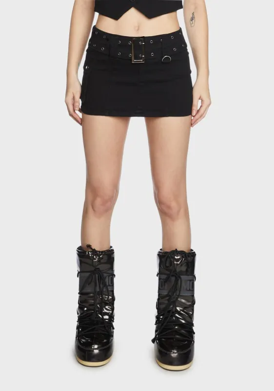 Black Roux Belted Mini Skirt sold by Dolls Kill