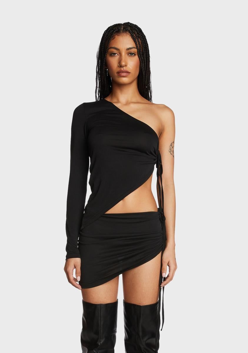 Black Frankie Long Sleeve Asymmetric Top sold by Dolls Kill