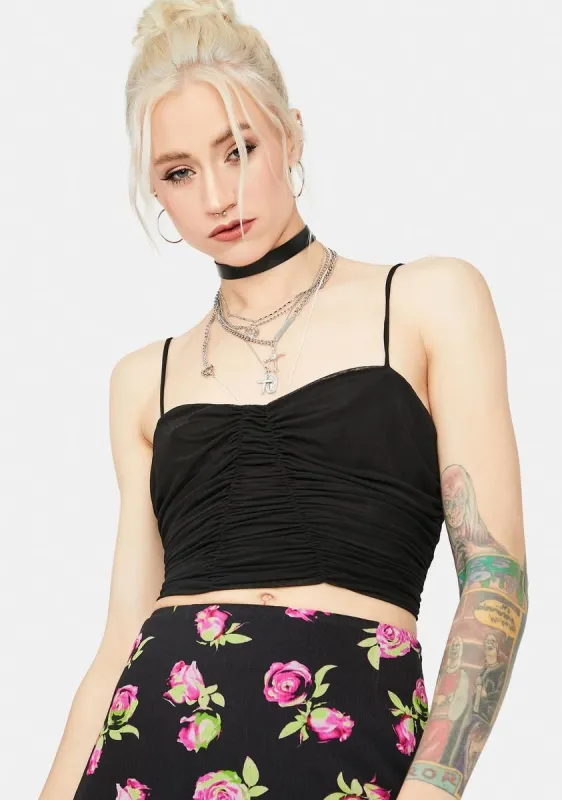 Noir Popular Page Sheer Ruched Crop Top sold by Dolls Kill