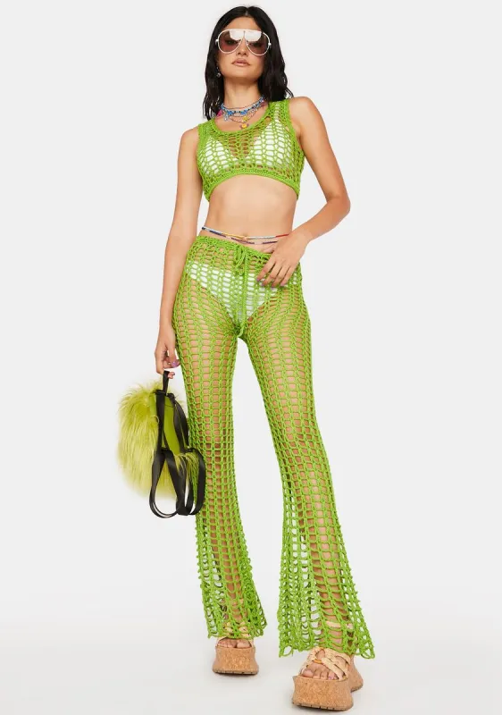Sage Desert Dancing Crochet Pants Set sold by Dolls Kill