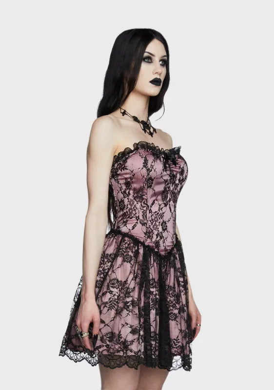 Take Caution Lace Mini Dress - Mauve sold by Dolls Kill