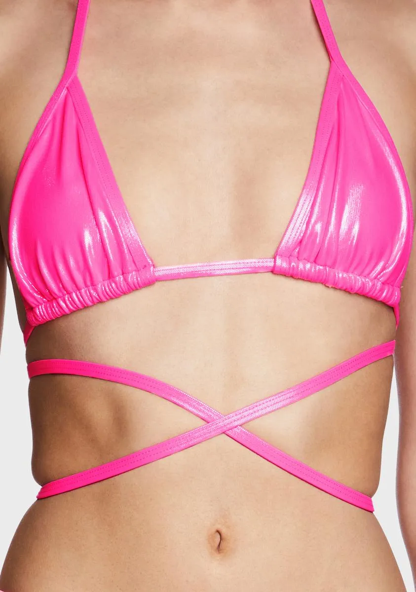 Pink Shimmer Triangle Bra Top sold by Dolls Kill product image thumbnail 2