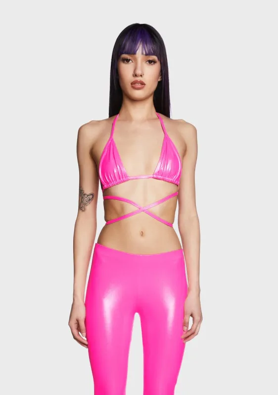 Pink Shimmer Triangle Bra Top sold by Dolls Kill