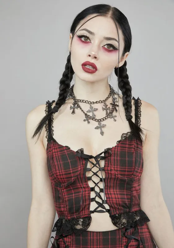 Devious Charm School Dropout Plaid Cami sold by Dolls Kill
