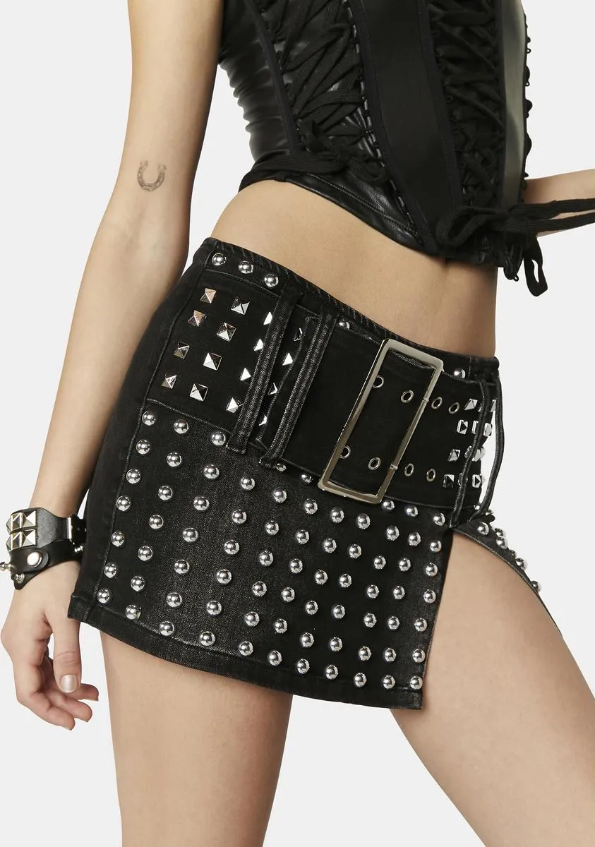 Feeling Fickle Studded Denim Skort sold by Dolls Kill