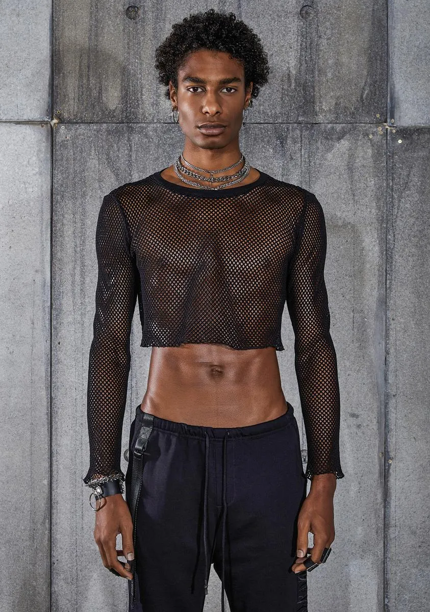 Snare Chunky Fishnet Long Sleeve Crop Top sold by Dolls Kill