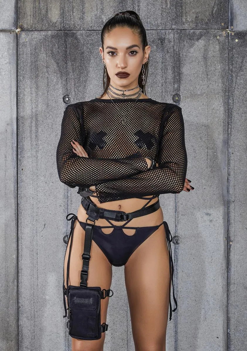 Snare Chunky Fishnet Long Sleeve Crop Top sold by Dolls Kill product image thumbnail 2