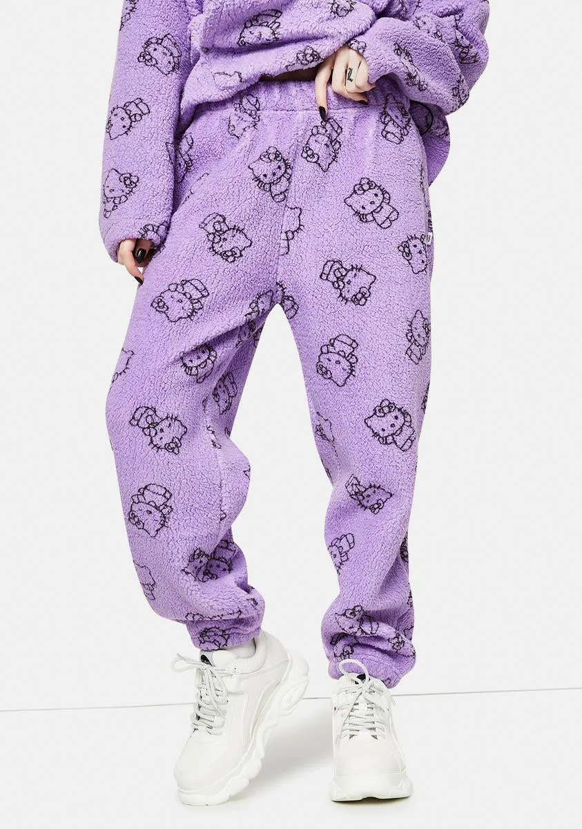 Purple Hello Kitty Printed Fleece Joggers sold by Dolls Kill
