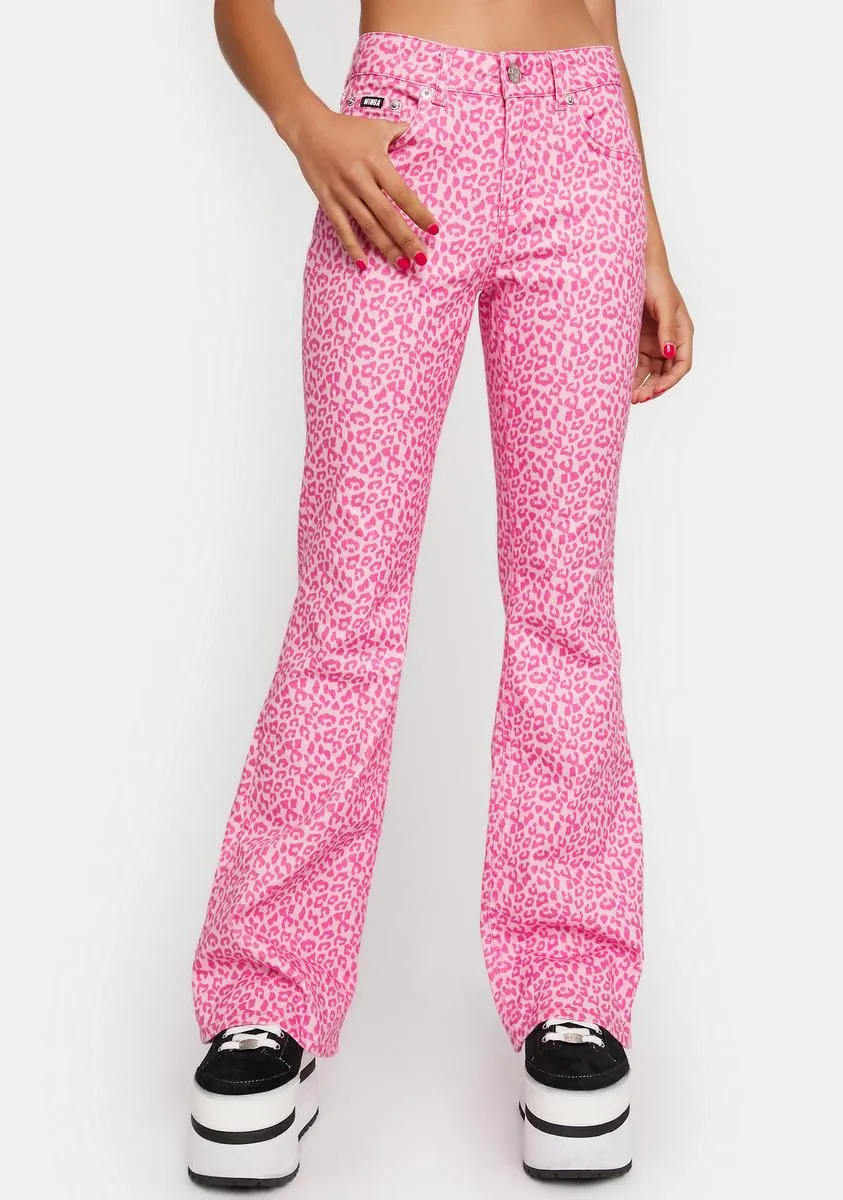Pink Leopard Flare Jeans sold by Dolls Kill
