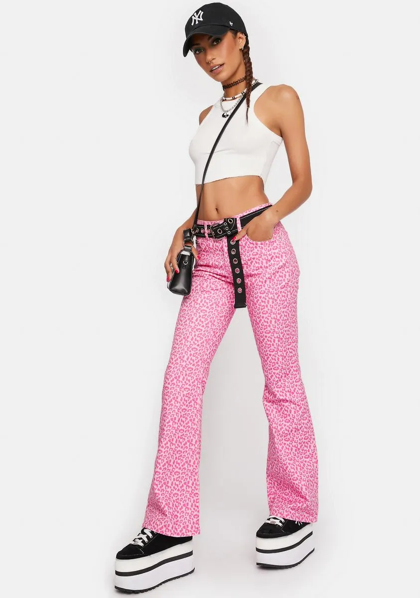 Pink Leopard Flare Jeans sold by Dolls Kill product image thumbnail 2