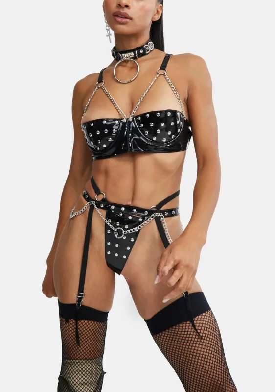 Excite Me Vinyl Lingerie Set sold by Dolls Kill