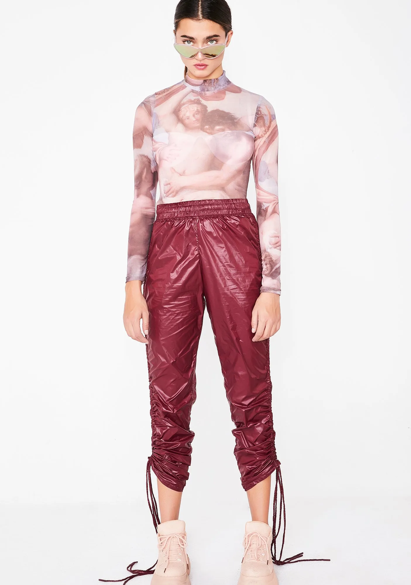 Merlot Trap House Ruched Trousers sold by Dolls Kill product image thumbnail 5