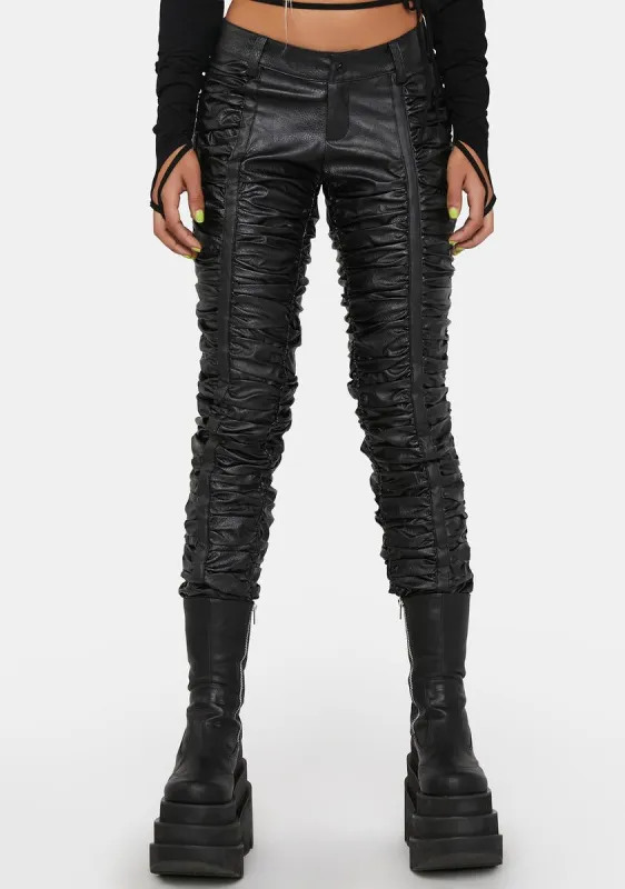 Compression Ruched Vegan Leather Pants sold by Dolls Kill