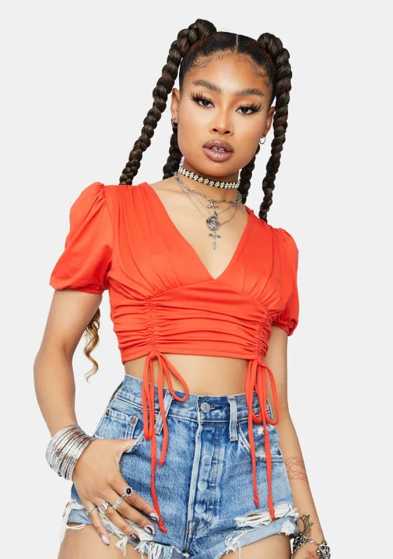 Tomato Picture Perfect Ruched Crop Top sold by Dolls Kill