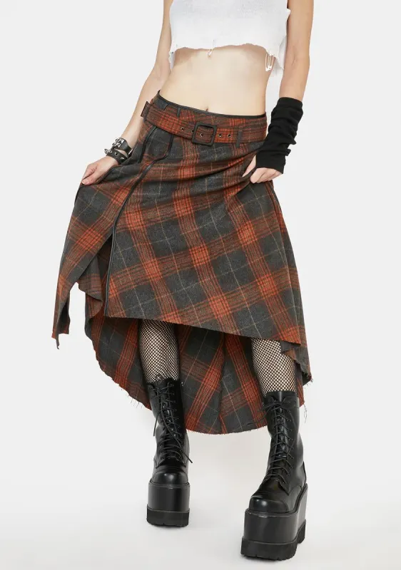 Permutation Plaid Asymmetrical Skirt sold by Dolls Kill