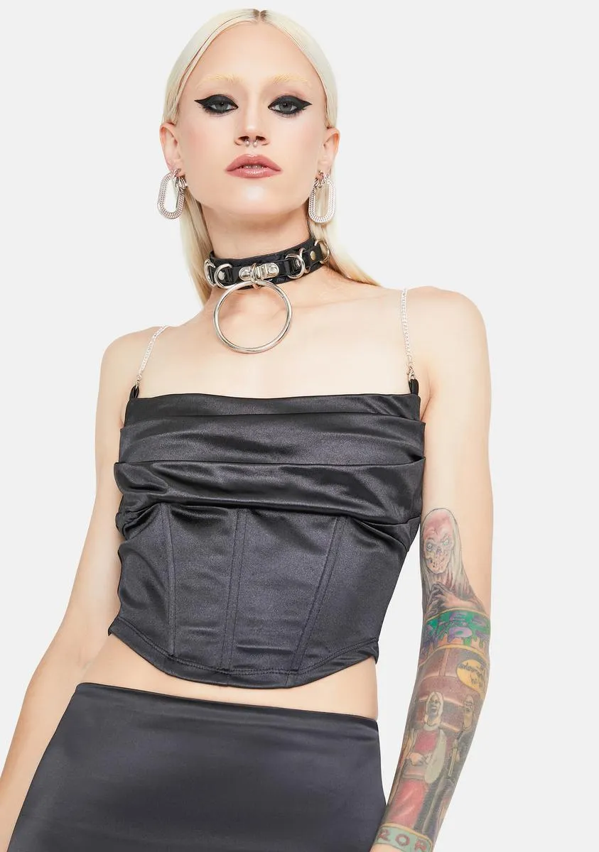 Noir Better Be Satin Corset Crop Top sold by Dolls Kill