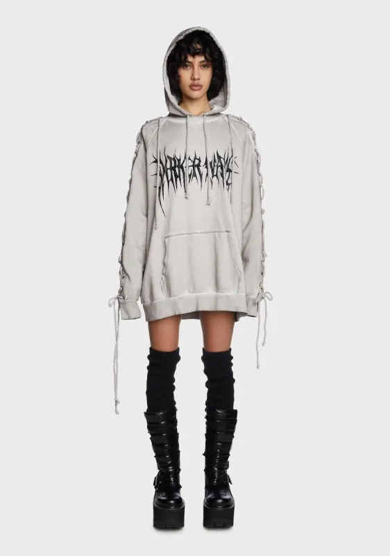 Modulation Unisex Ecru Lace-Up Hoodie sold by Dolls Kill