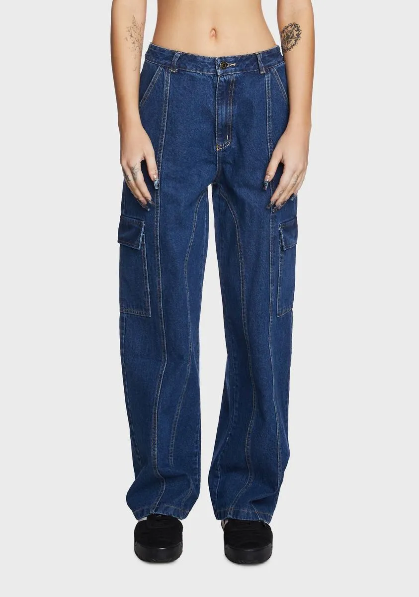 Wide Leg Denim Cargo Pants sold by Dolls Kill
