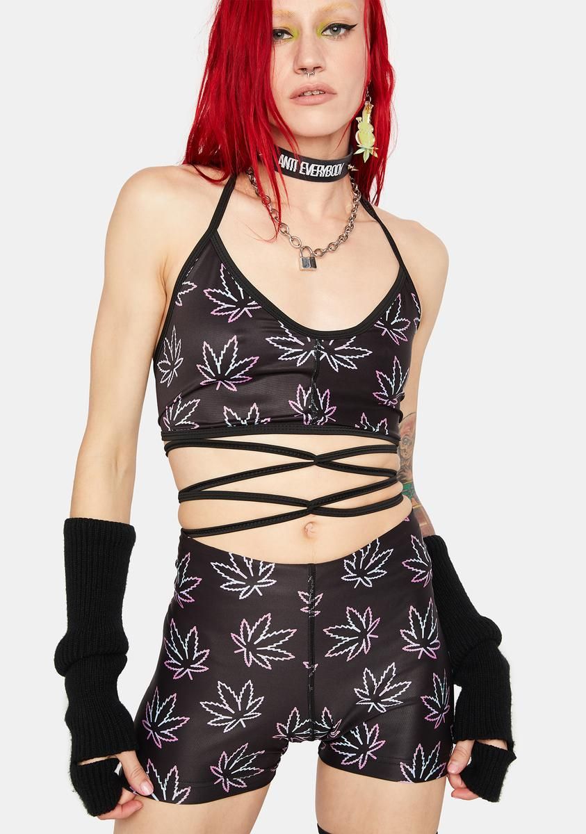 Purple Weed Shorts Set sold by Dolls Kill