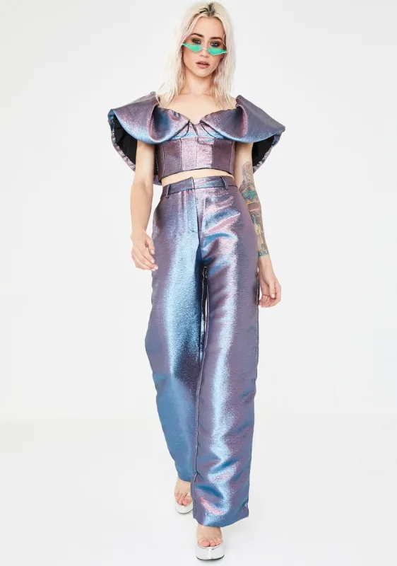 Pink Blue Metallic Wide Leg Trousers sold by Dolls Kill