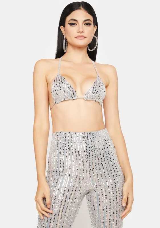 Platinum Sparkling Attitude Sequin Leggings Set sold by Dolls Kill