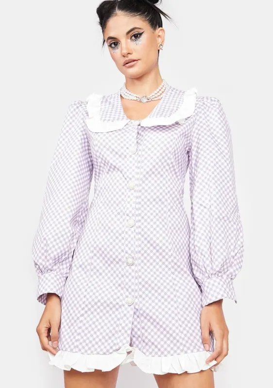 Lilac Little Wonders Gingham Mini Dress sold by Dolls Kill