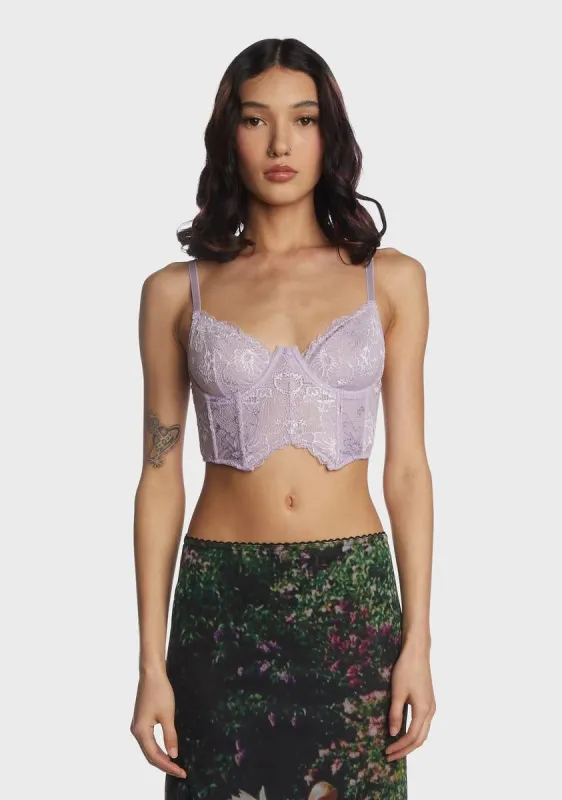 Lilac Build A Fantasy Lace Corset Top sold by Dolls Kill
