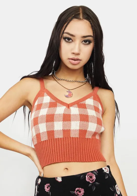 Rust Gingham Crop Top sold by Dolls Kill